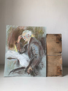 Vintage Portrait of Man Reading Newspaper, Pastel study