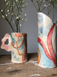 Abstract Studio Pottery Vase with Handle