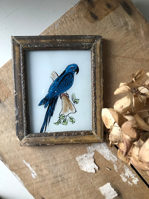 Antique Reverse Glass Painting, Parrot