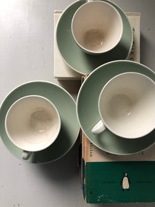 Set of Four 1960s Poole Pottery Tea Cups and Saucers