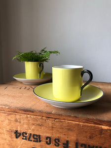 Pair of Vintage Yellow Coffee Cups with Saucers