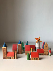 1950s German Wooden Christmas Village Set