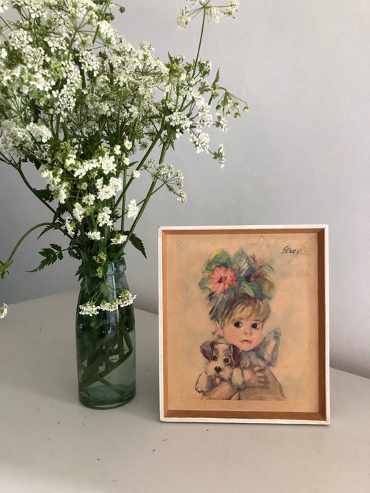 1950s ‘Girl and her puppy’ framed print