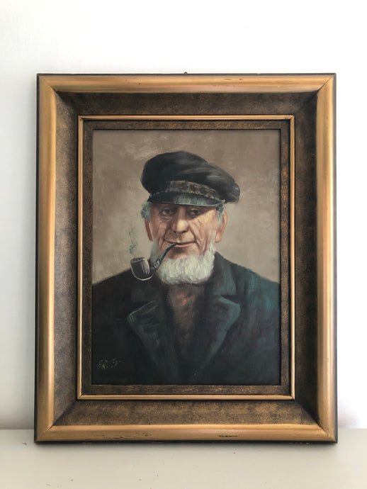 Framed Antique Oil on Canvas, Fisherman