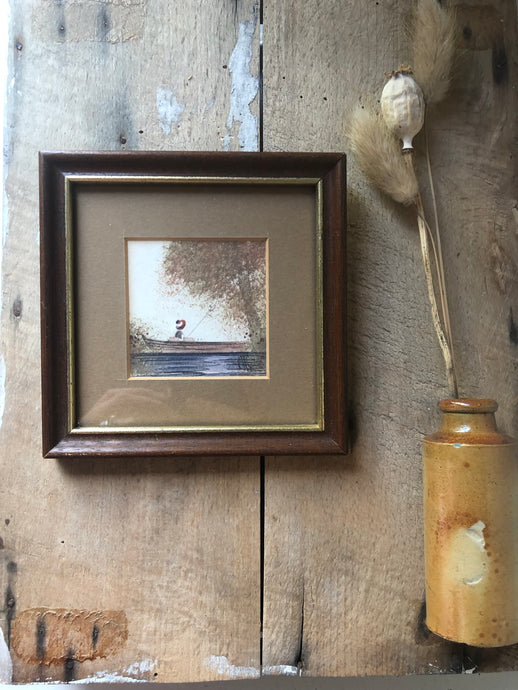 Vintage Miniature Painting, Fishing Boat