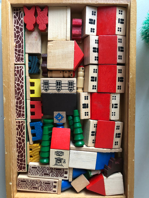 Full Vintage Wooden Village set in box