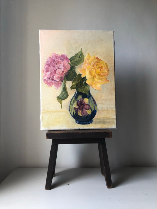 Vintage Oil on Canvas painting, hydrangea