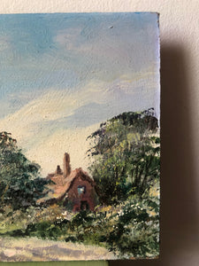 Vintage Countryside Cottage Painting on Board
