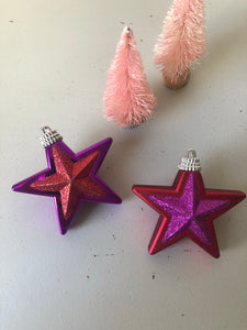 Pair of Vintage Glitter Star Decorations