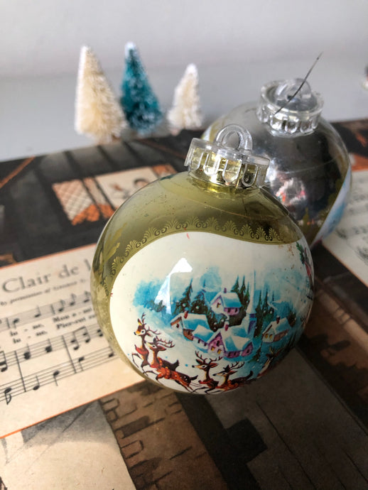 Pair of Retro Christmas Baubles, Sleigh