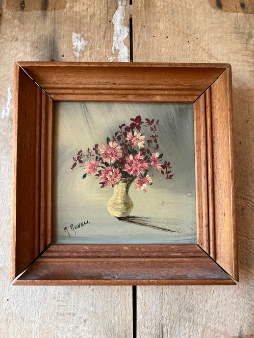 Vintage Miniature framed oil painting, Pink