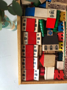 Full Vintage Wooden Village set in box
