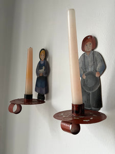 Vintage Folk Art Candle Holders