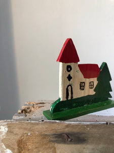 Vintage Wooden Christmas Village Set, Church & House