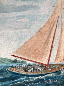 Vintage Sailing Boat Watercolour Painting