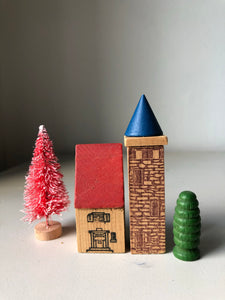 1950s German Wooden Christmas Village Set