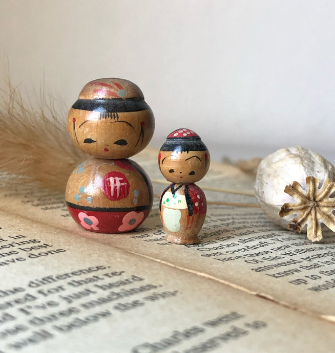 Vintage Mini Kokeshi Pair