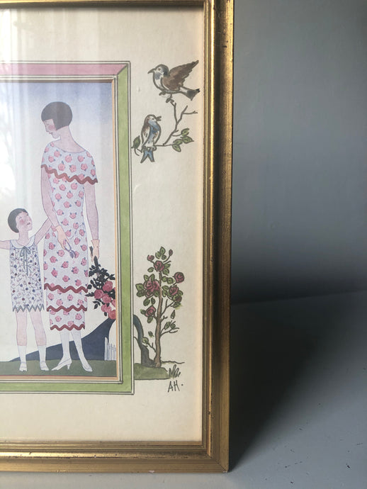 Vintage Mother / Daughter illustration print