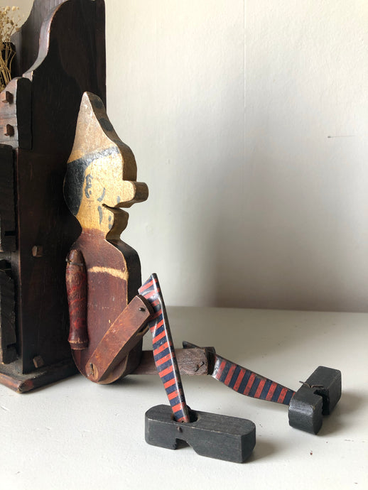 Vintage Articulated Wooden Clown