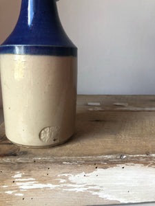 Antique Blue and Cream Stoneware Ink Bottle