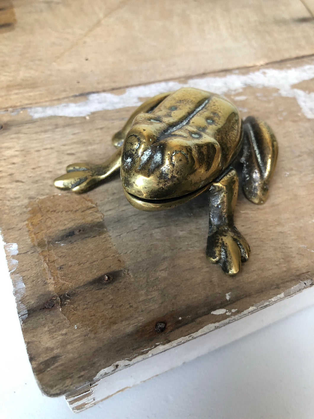 Antique Brass Frog Vesta