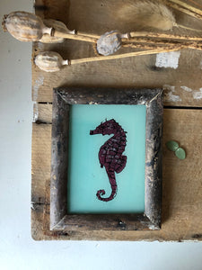 Antique Reverse Glass Painting, Seahorse