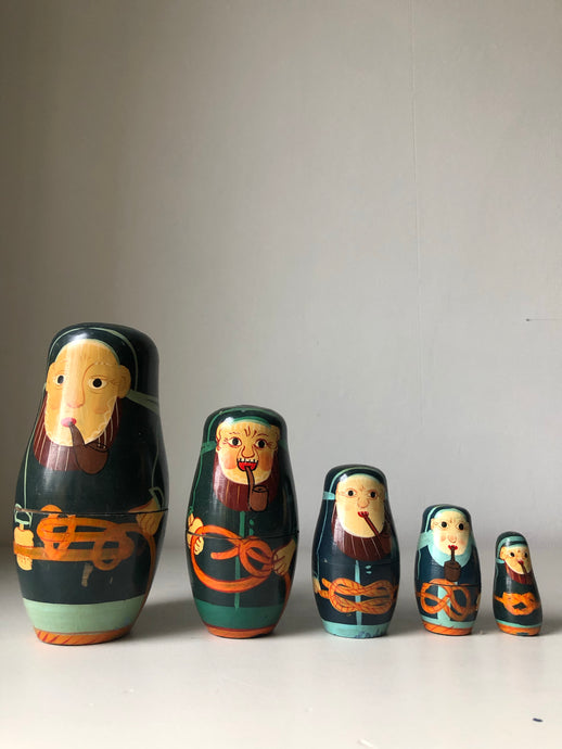 Vintage Russian Fishermen Nesting Dolls