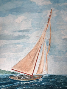 Vintage Sailing Boat Watercolour Painting