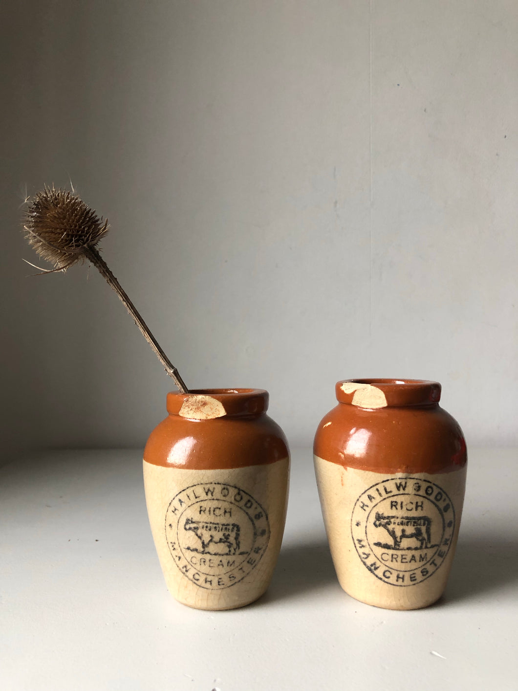 Pair of Vintage Dairy Cream Jars