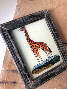 Antique Reverse Glass Painting, Giraffe