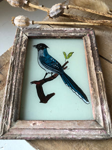 Antique Reverse Glass Painting, Bird