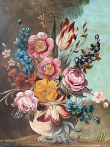 Large floral Oil on Board painting, Circa 1950s