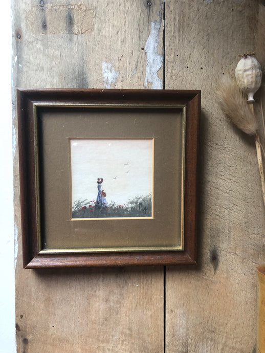 Vintage Miniature Painting, Poppy Field