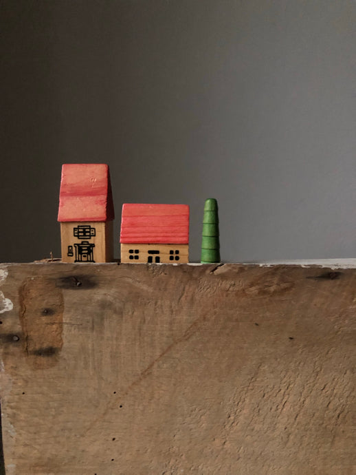 Christmas Village Wooden House Set, Red Houses