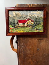 Load image into Gallery viewer, Mid century Framed Tapestry Swiss Cabin Landscape