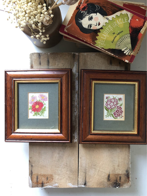 Pair of Vintage Floral Embroidery, framed