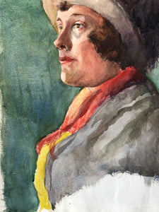 Original Watercolour Portrait, ‘Lady in Hat’