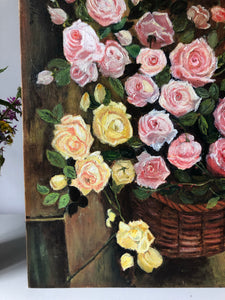 Vintage Oil Painting, Flowers In Basket