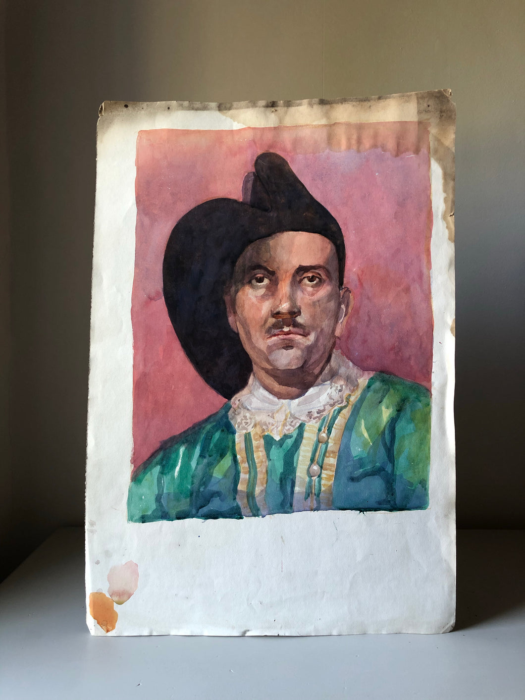 Original Watercolour Portrait, ‘Man with Moustache’