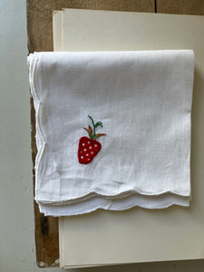 Vintage set of linen napkins with strawberry embroidery