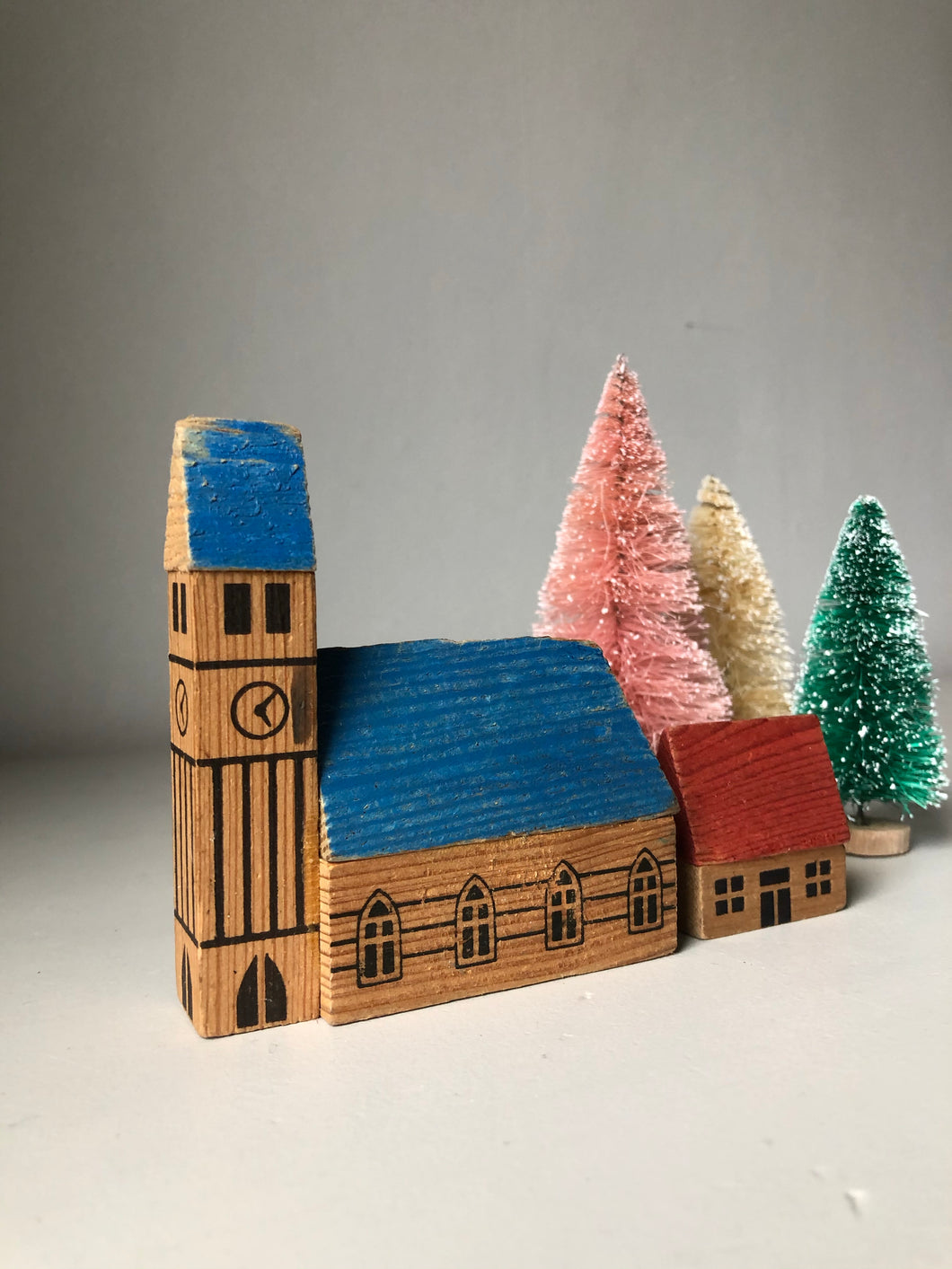 1950s German Wooden Christmas Village Set