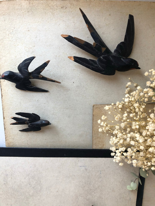Set of Vintage Wooden Swallows