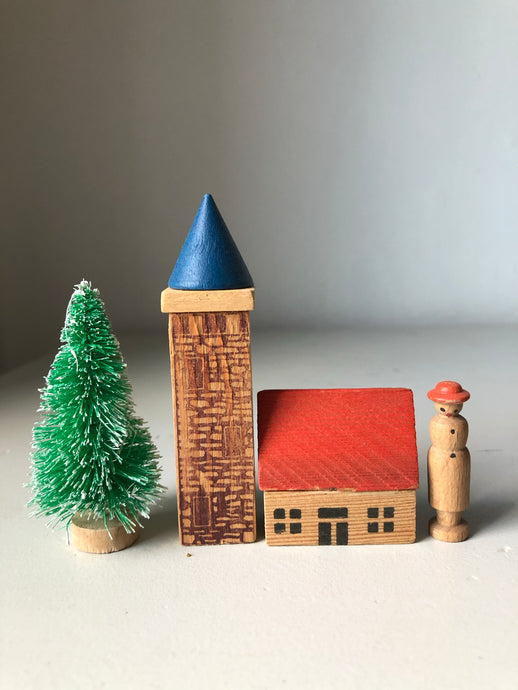 1950s German Wooden Christmas Village Set