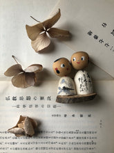 Load image into Gallery viewer, Pair of mounted vintage Kokeshi Dolls