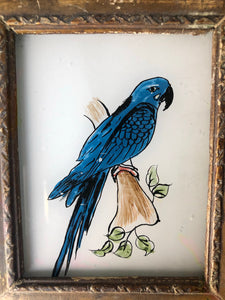 Antique Reverse Glass Painting, Parrot