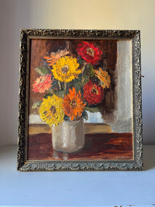 Vintage Oil on Board Floral painting