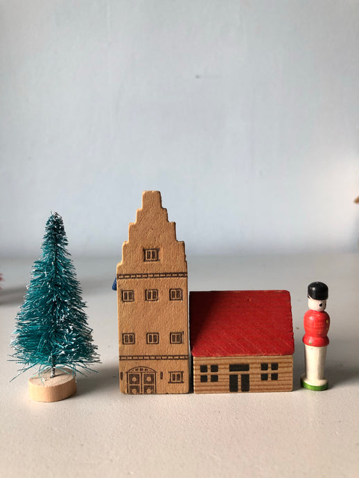 1950s German Wooden Christmas Village Set