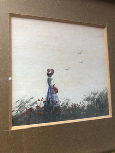 Vintage Miniature Painting, Poppy Field