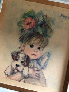 1950s ‘Girl and her puppy’ framed print