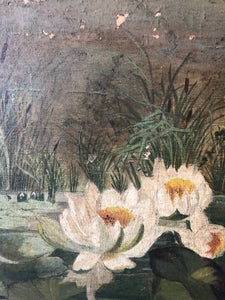 Antique Painting On Canvas, Lily Pond